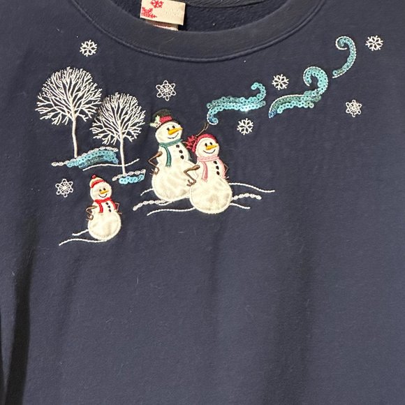 Holiday Editions size XL navy blue snowman appliqué winter Christmas sweatshirt - Picture 2 of 6
